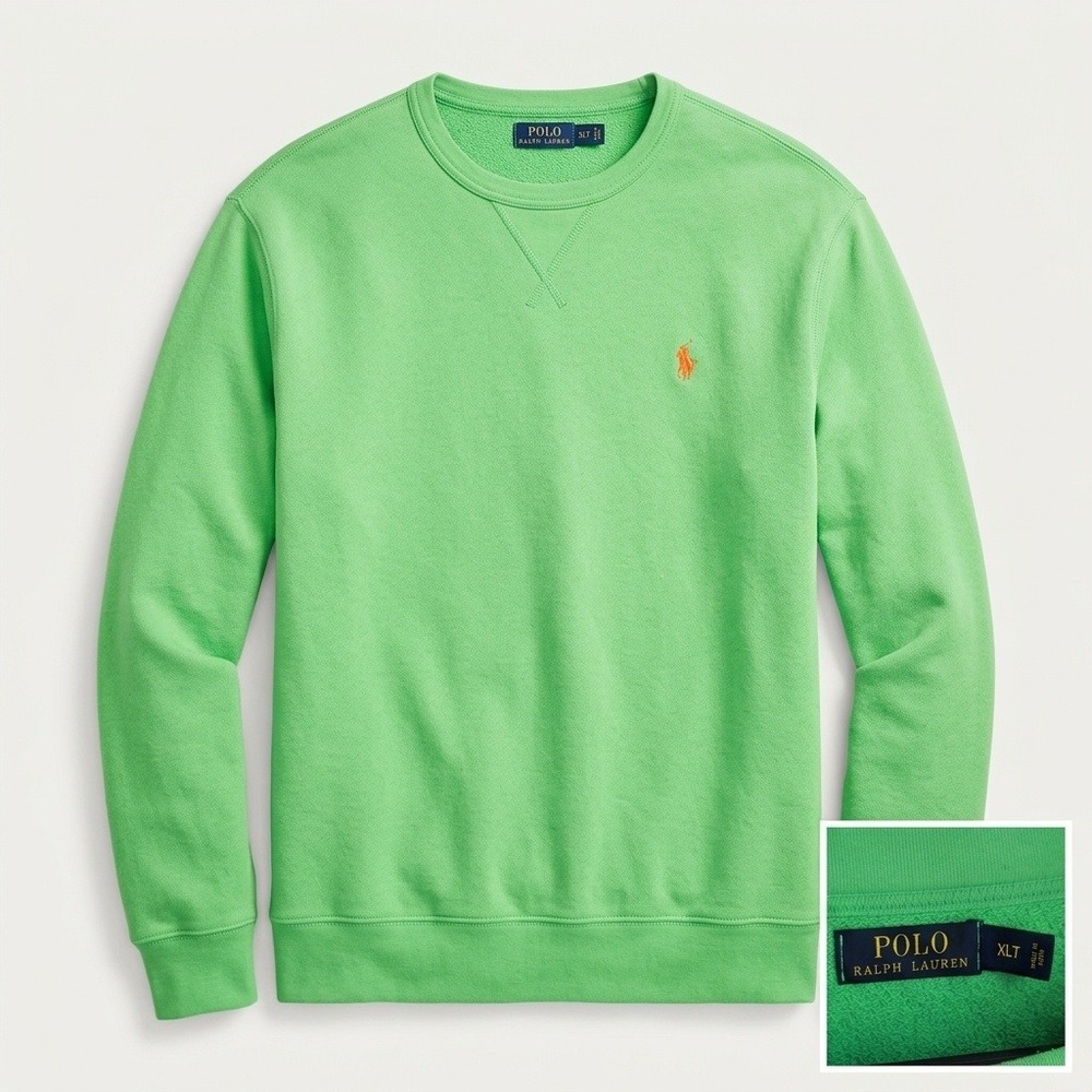 Polo Ralph Lauren Sweatshirt Mens XLT Green Orange Pony Crewneck French Terry